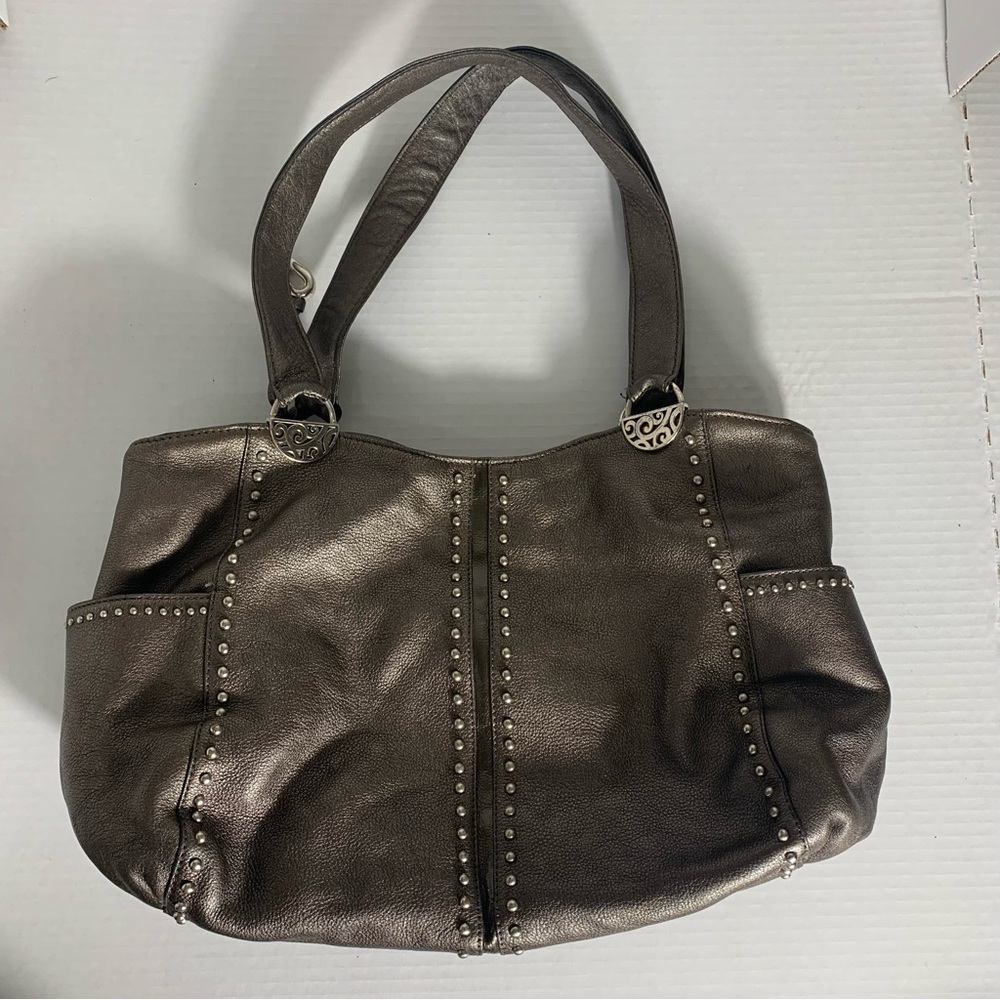 Brighton Pretty Tough Andie Leather Metallic Shoulder Bag with Stud Accents